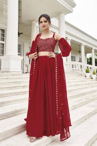  PARTY WEAR GEORGETTE RED LEHENGA CHOLI WITH SEQUENCE WORK 42 SIZE FULL STITCHED