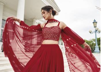  PARTY WEAR GEORGETTE RED LEHENGA CHOLI WITH sequin WORK 42 SIZE FULL STITCHED 3