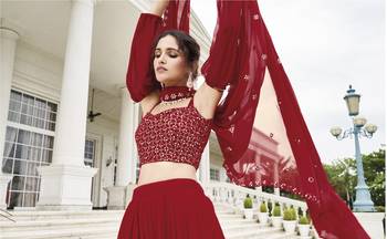  PARTY WEAR GEORGETTE RED LEHENGA CHOLI WITH sequin WORK 42 SIZE FULL STITCHED 4