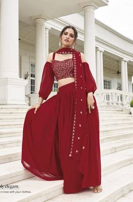  PARTY WEAR GEORGETTE RED LEHENGA CHOLI WITH sequin WORK 42 SIZE FULL STITCHED 5