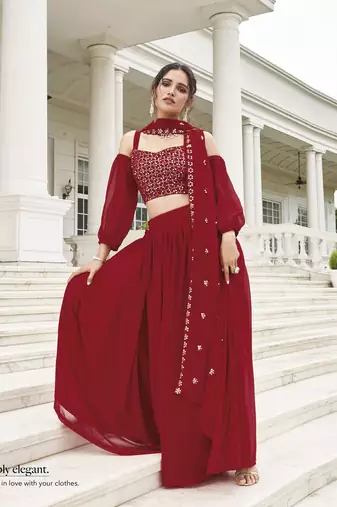  PARTY WEAR GEORGETTE RED LEHENGA CHOLI WITH sequin WORK 42 SIZE FULL STITCHED