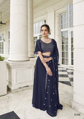  PARTY WEAR GEORGETTE BLUE LEHENGA CHOLI WITH sequin WORK 42 SIZE FULL STITCHED 1
