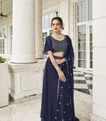  PARTY WEAR GEORGETTE BLUE LEHENGA CHOLI WITH sequin WORK 42 SIZE FULL STITCHED
