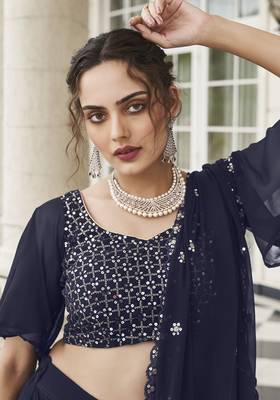  PARTY WEAR GEORGETTE BLUE LEHENGA CHOLI WITH sequin WORK 42 SIZE FULL STITCHED 3