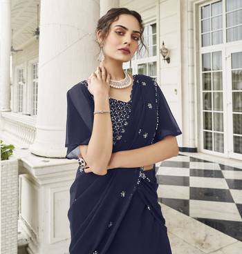  PARTY WEAR GEORGETTE BLUE LEHENGA CHOLI WITH sequin WORK 42 SIZE FULL STITCHED 4