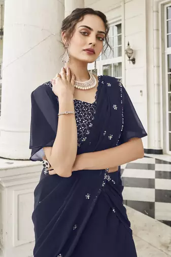  PARTY WEAR GEORGETTE BLUE LEHENGA CHOLI WITH sequin WORK 42 SIZE FULL STITCHED