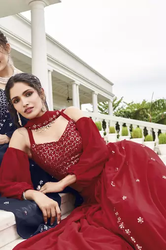  PARTY WEAR GEORGETTE BLUE LEHENGA CHOLI WITH sequin WORK 42 SIZE FULL STITCHED