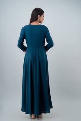 Women  Embroidered Anarkali Gown in  Teal Blue 2