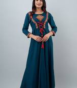 Women  Embroidered Anarkali Gown in  Teal Blue