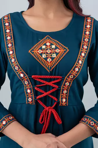 Women  Embroidered Anarkali Gown in  Teal Blue