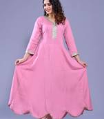 ftDiva Women  Embroidered Anarkali Gown in  Pink