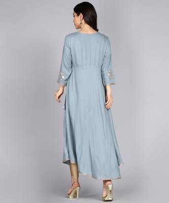 ftDiva Women  Embroidered Anarkali Gown in Grey 3