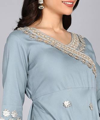 ftDiva Women  Embroidered Anarkali Gown in Grey 4
