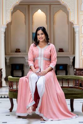 ftDiva Women  Embroidered Anarkali Gown in  Rose Gold 1