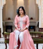 ftDiva Women  Embroidered Anarkali Gown in  Rose Gold