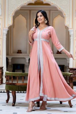 ftDiva Women  Embroidered Anarkali Gown in  Rose Gold 2