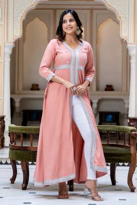 ftDiva Women  Embroidered Anarkali Gown in  Rose Gold 4