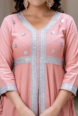 ftDiva Women  Embroidered Anarkali Gown in  Rose Gold 5
