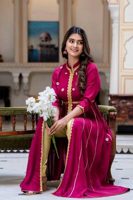 Women  Embroidered Anarkali Gown in  Maroon 5
