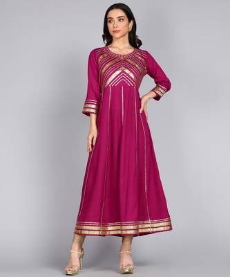 Women  Embroidered Anarkali Gown in  Magenta 1