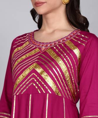 Women  Embroidered Anarkali Gown in  Magenta 4