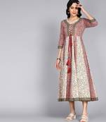 ftDiva Women Floral Printed Multicolor Anarkali Gown in Cotton