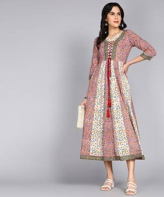 ftDiva Women Floral Printed Multicolor Anarkali Gown in Cotton 2