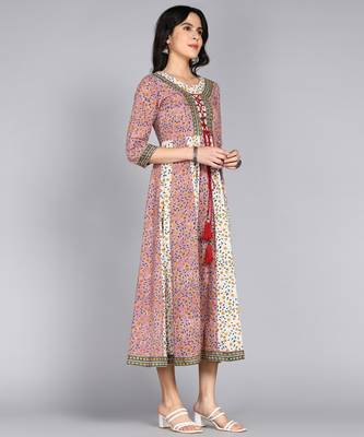 ftDiva Women Floral Printed Multicolor Anarkali Gown in Cotton 3