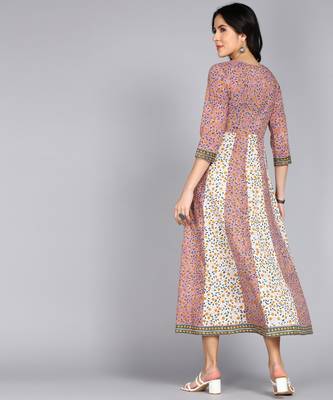 ftDiva Women Floral Printed Multicolor Anarkali Gown in Cotton 4
