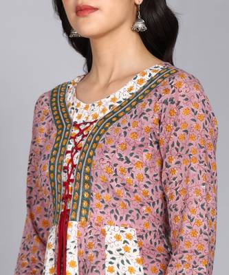 ftDiva Women Floral Printed Multicolor Anarkali Gown in Cotton 5
