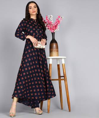 Women Self Design Anarkali Gown in Dark Blue 1