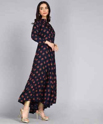 Women Self Design Anarkali Gown in Dark Blue 2