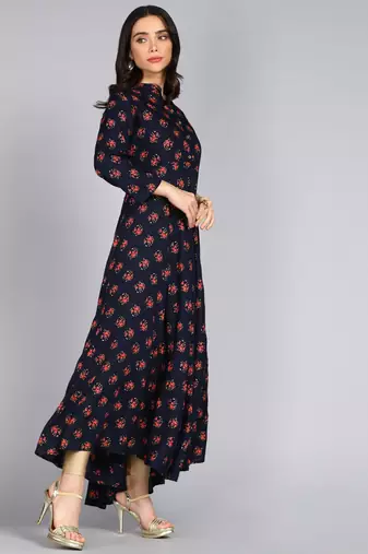 Women Self Design Anarkali Gown in Dark Blue