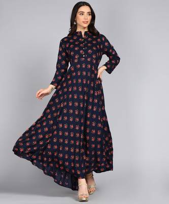 Women Self Design Anarkali Gown in Dark Blue 5