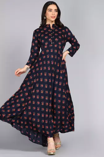 Women Self Design Anarkali Gown in Dark Blue