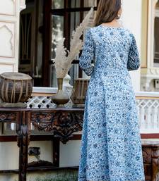 ftDiva Women Paisley Floral Printed Anarkali Gown in Blue