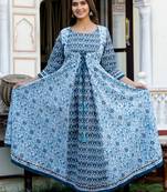 ftDiva Women Paisley Floral Printed Anarkali Gown in Blue