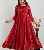 ftDiva Women Ethnic Motifs Printed Anarkali Gown in Red