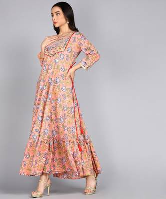 Embroidered Anarkali gown in Peach 2
