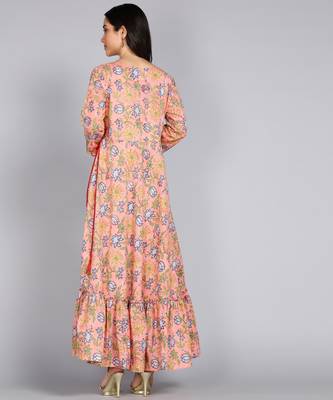 Embroidered Anarkali gown in Peach 3