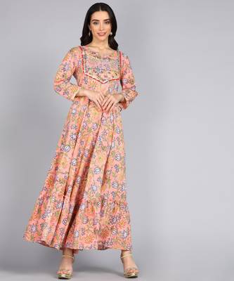 Embroidered Anarkali gown in Peach 5