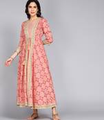 ftDiva Floral Print Anarkali Gown in Peach