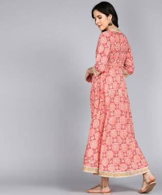 ftDiva Floral Print Anarkali Gown in Peach 3