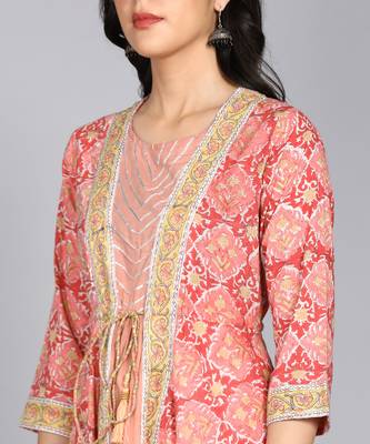 ftDiva Floral Print Anarkali Gown in Peach 4