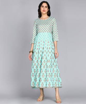 Women Paisley Anarkali Gown in Sea Green 1