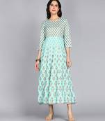 Women Paisley Anarkali Gown in Sea Green