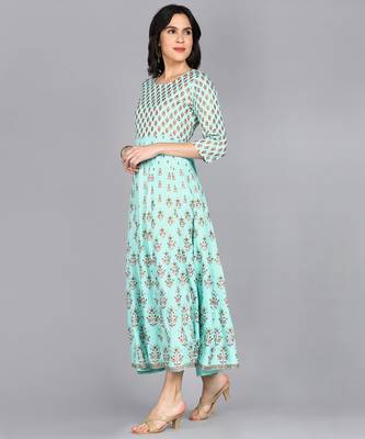Women Paisley Anarkali Gown in Sea Green 2
