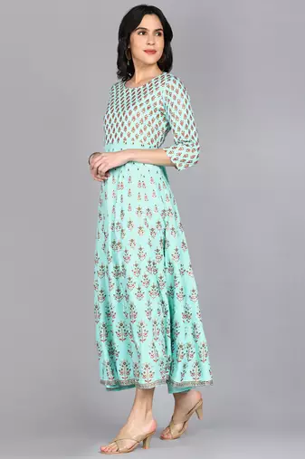 Women Paisley Anarkali Gown in Sea Green