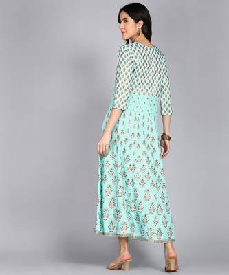 Women Paisley Anarkali Gown in Sea Green 3
