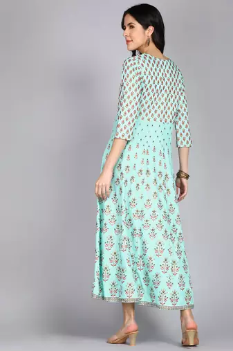 Women Paisley Anarkali Gown in Sea Green